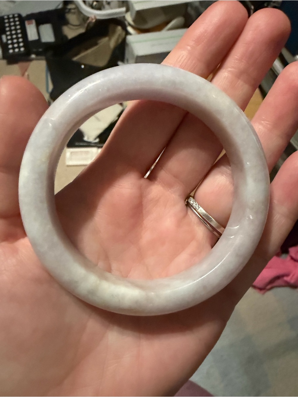 White Lavender Jade Bangle Bracelet - Women Jewelry 60mm certified